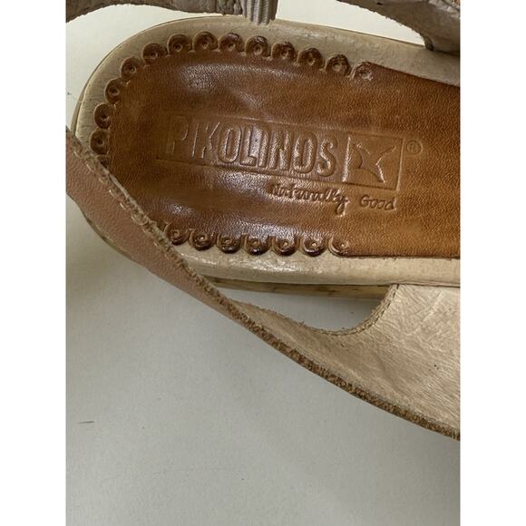Pikolinos Wedge Sandals Womens 41 Tan Leather Embroidered Side Buckle Open Toe - Picture 9 of 10